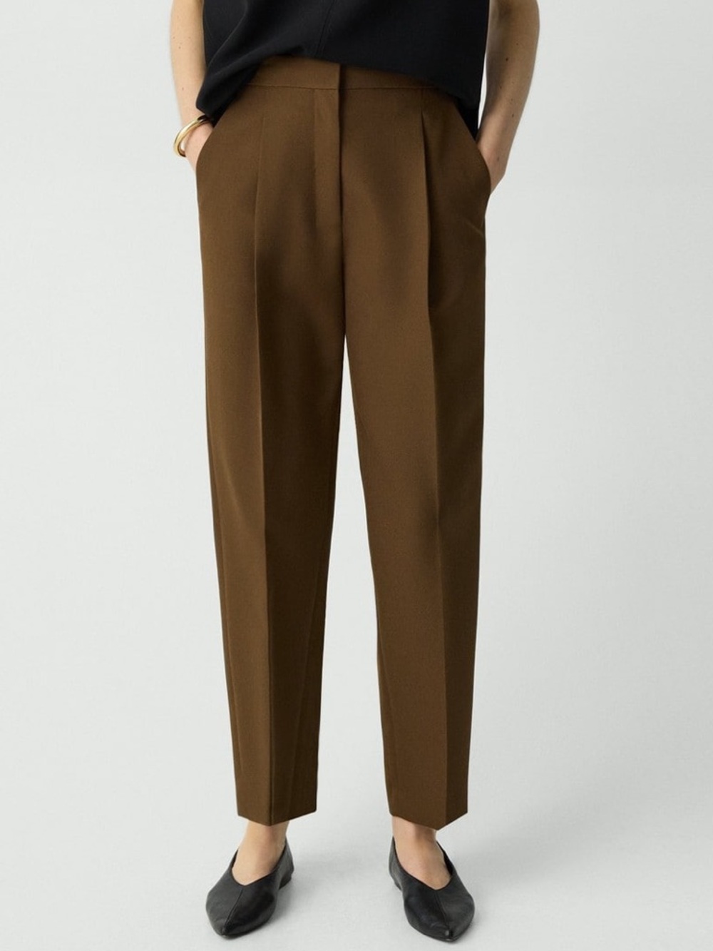 THEORY PLT Taper Pant Wool Hopsack High Rise Pleated Trousers in Clove Brown 10